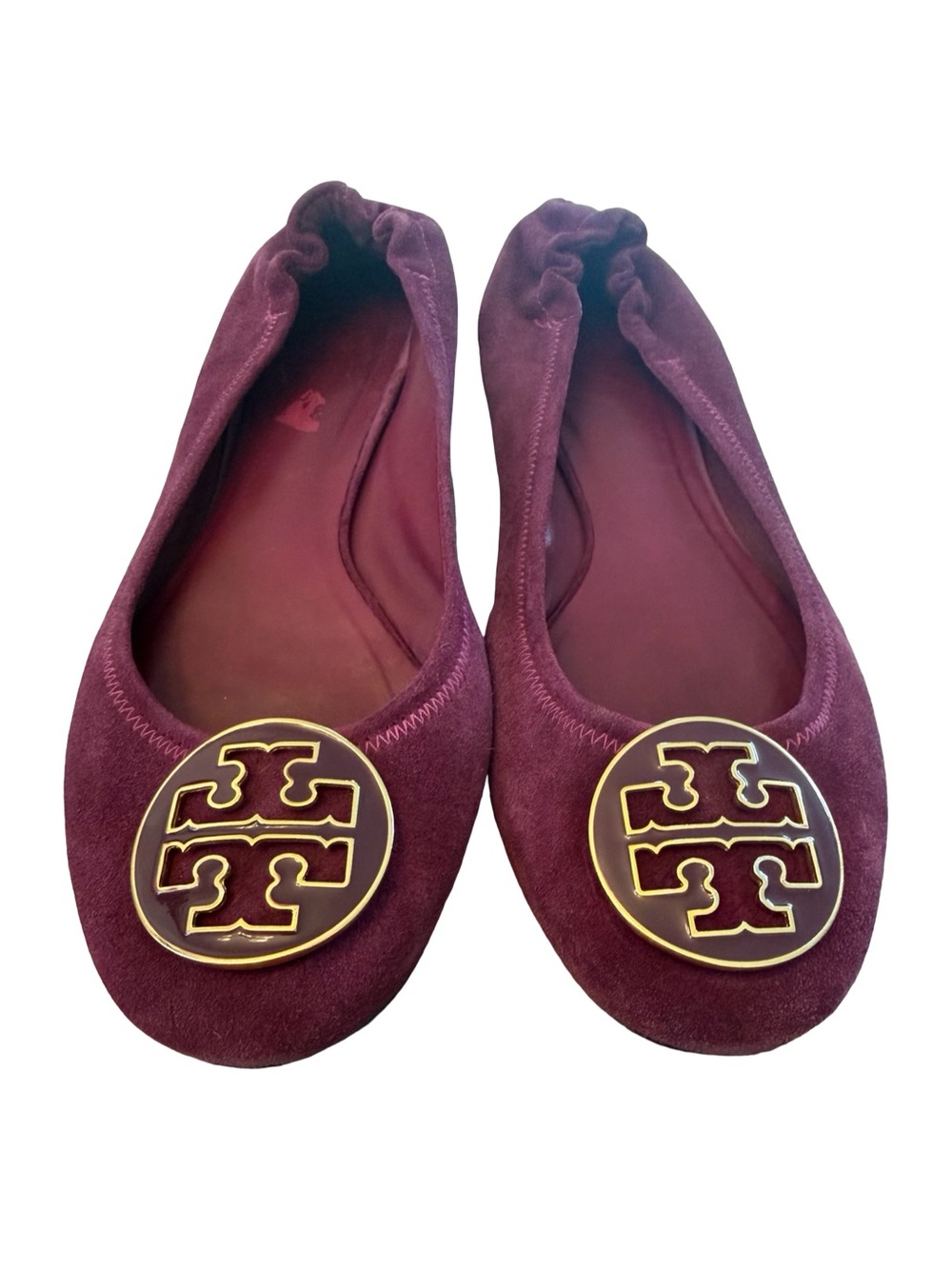 Tory Burch Plum Suede Logo Ballet Flats Sz 7.5